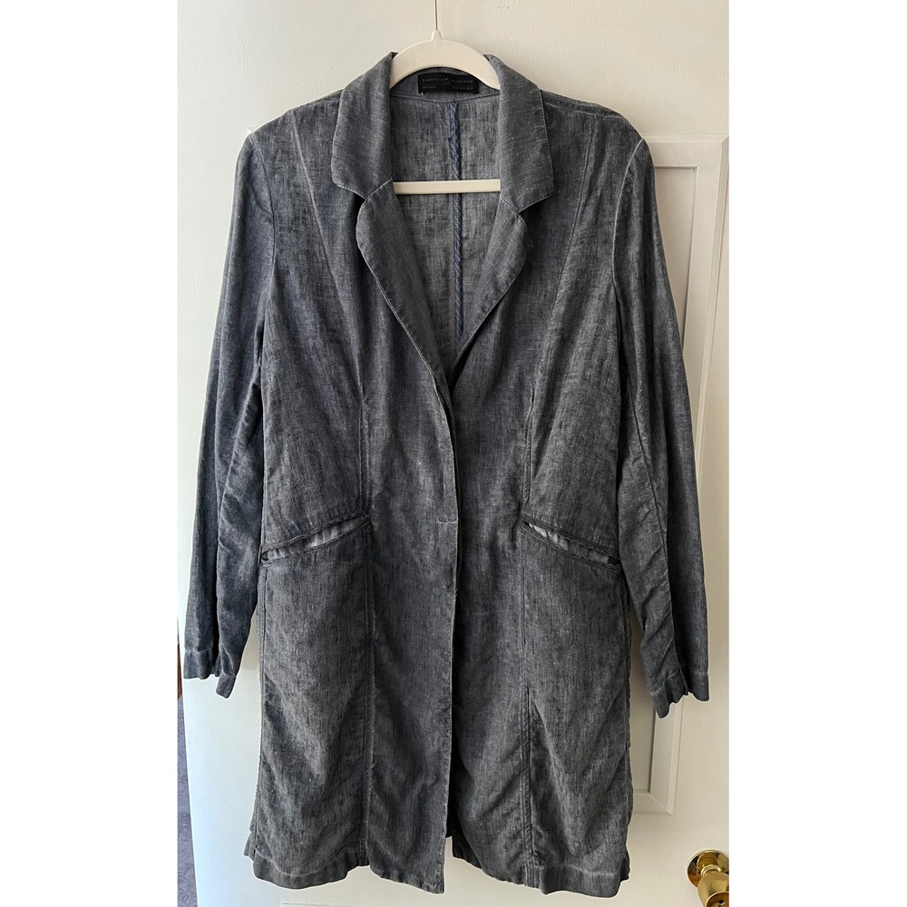 Peruvian Connection Gray 100% Linen Longline Blazer Jacket US 8 Made in Portugal